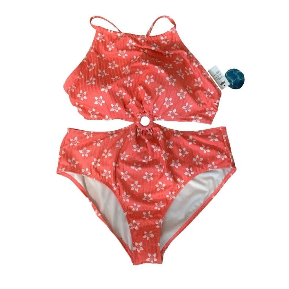 Decree Size XXL Retro Boho Floral Coral, One Piece Swim Suit New With Tags